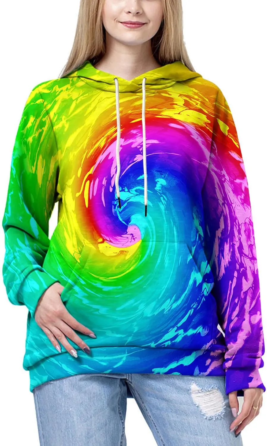 Linnhoy Unisex 3D Printed Hooded Sweatshirt Casual Pullover Hoodie with Big Pockets