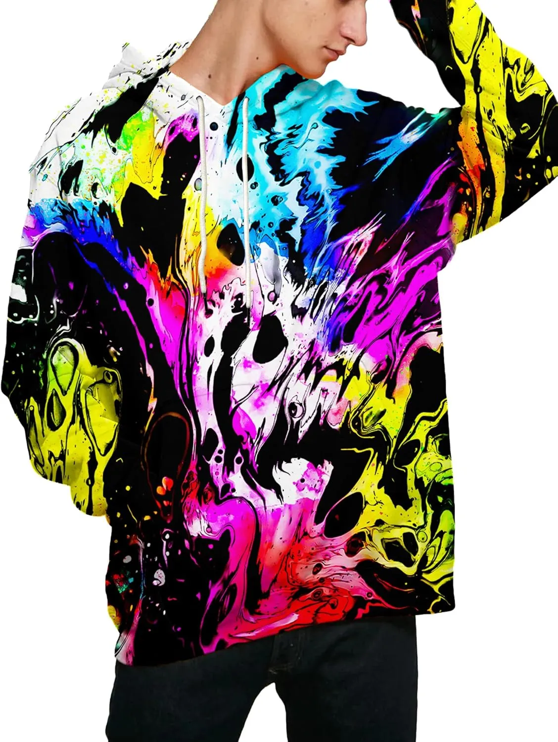 Linnhoy Unisex 3D Printed Hooded Sweatshirt Casual Pullover Hoodie with Big Pockets