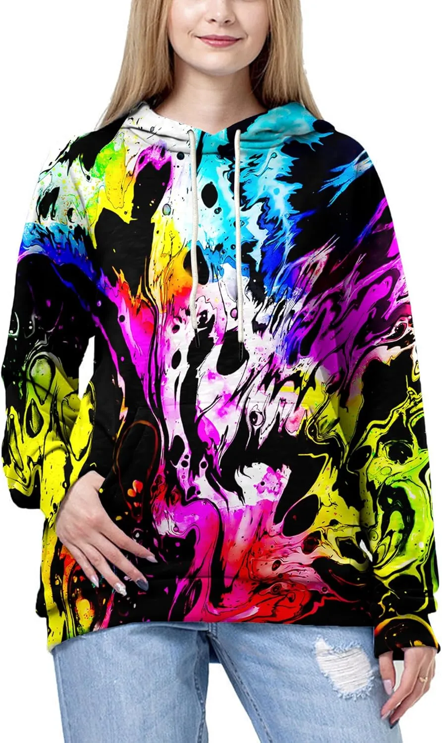Linnhoy Unisex 3D Printed Hooded Sweatshirt Casual Pullover Hoodie with Big Pockets