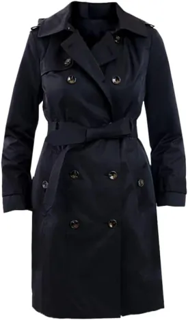 LONDON FOG Women's Black Double Breasted Belted Trench Coat Jacket (US, Alpha, Small, Regular, Regular, Black)