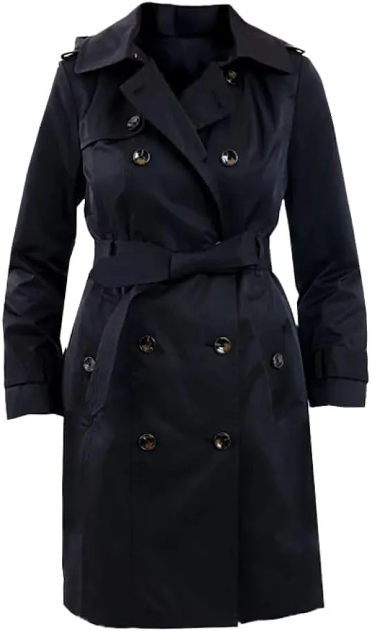 LONDON FOG Women's Black Double Breasted Belted Trench Coat Jacket (US, Alpha, Small, Regular, Regular, Black)
