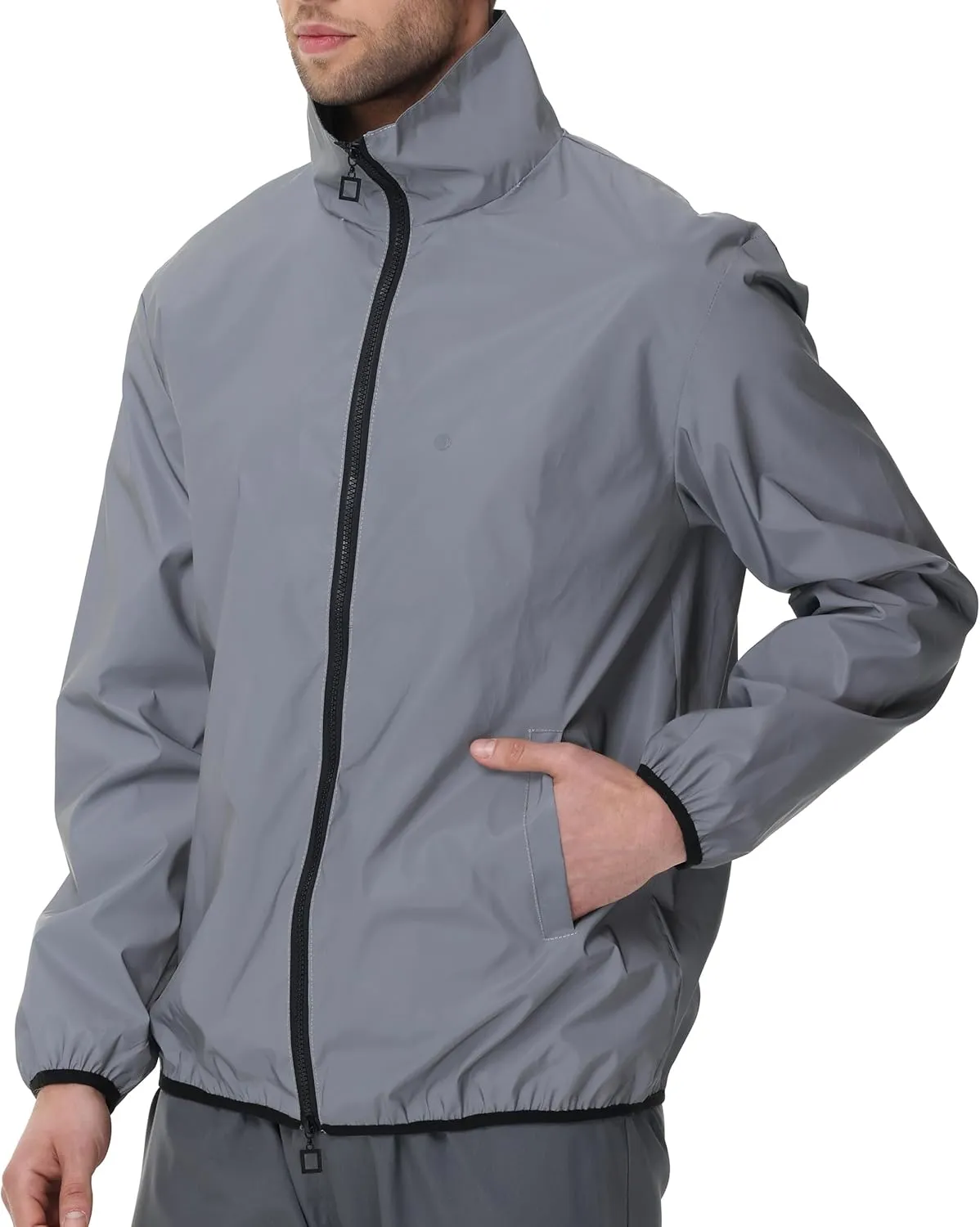 LZLRUN Mens Reflective Jacket Windbreakers Rave High Visibility Holographic Coat Outfit