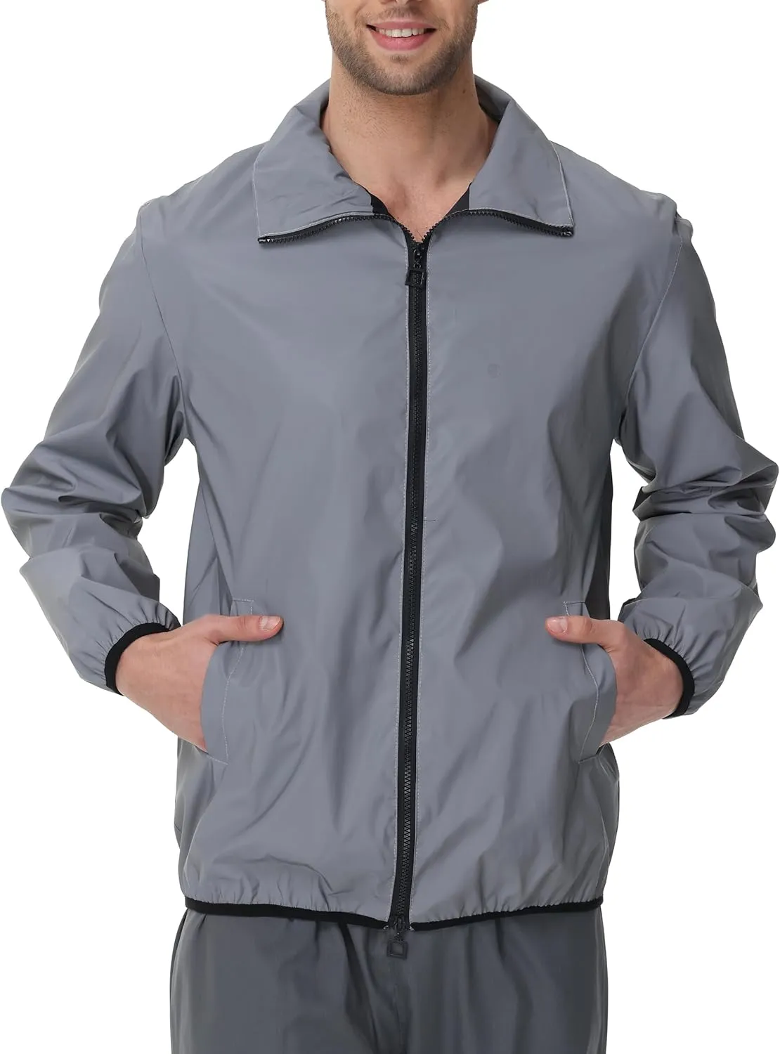 LZLRUN Mens Reflective Jacket Windbreakers Rave High Visibility Holographic Coat Outfit