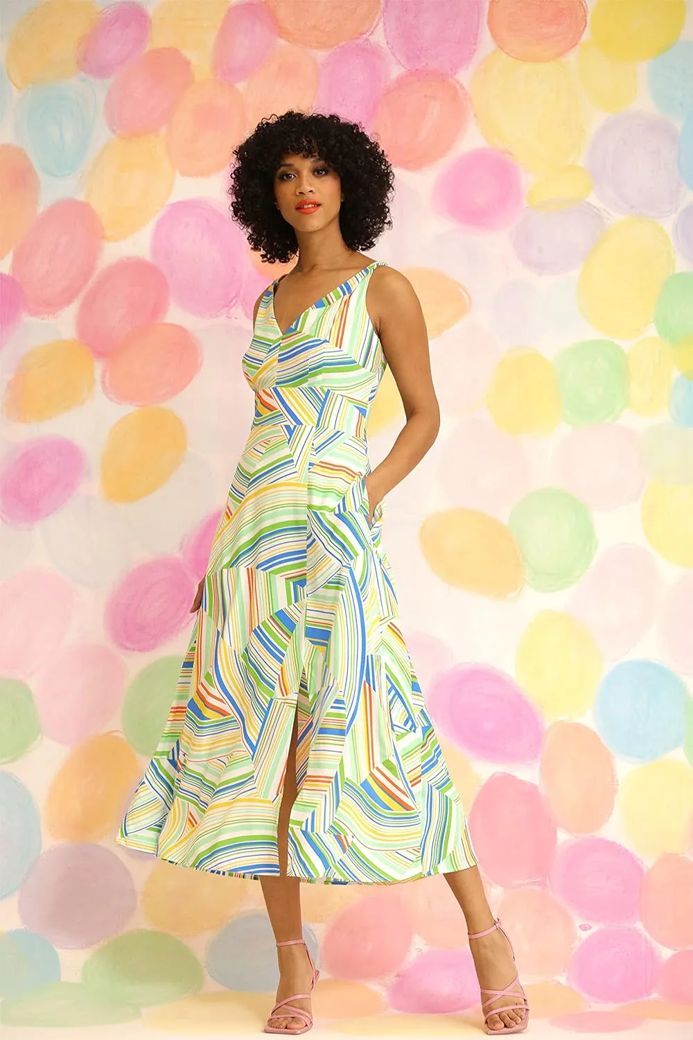 Maggy London Women's Bold Colorful Fun Printed Peached CDC Slip Dress