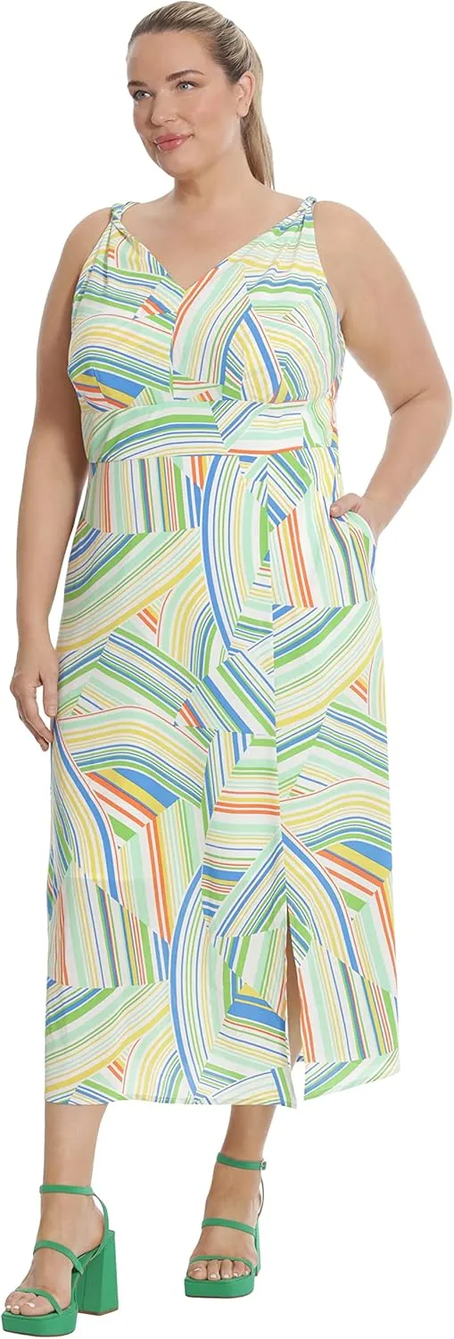 Maggy London Women's Bold Colorful Fun Printed Peached CDC Slip Dress