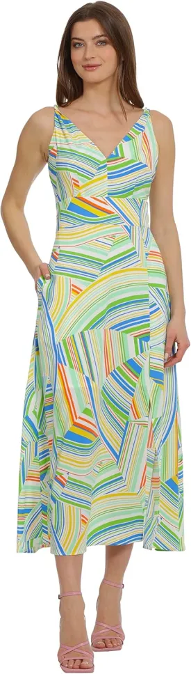 Maggy London Women's Bold Colorful Fun Printed Peached CDC Slip Dress