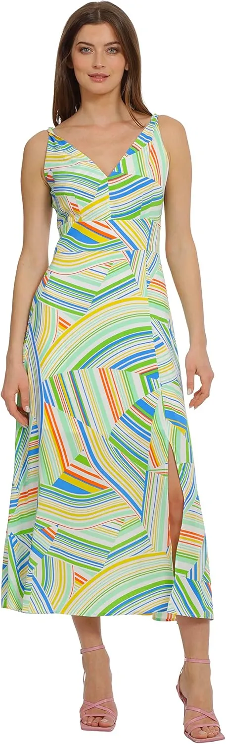 Maggy London Women's Bold Colorful Fun Printed Peached CDC Slip Dress
