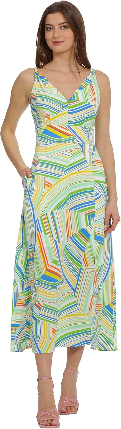 Maggy London Women's Bold Colorful Fun Printed Peached CDC Slip Dress