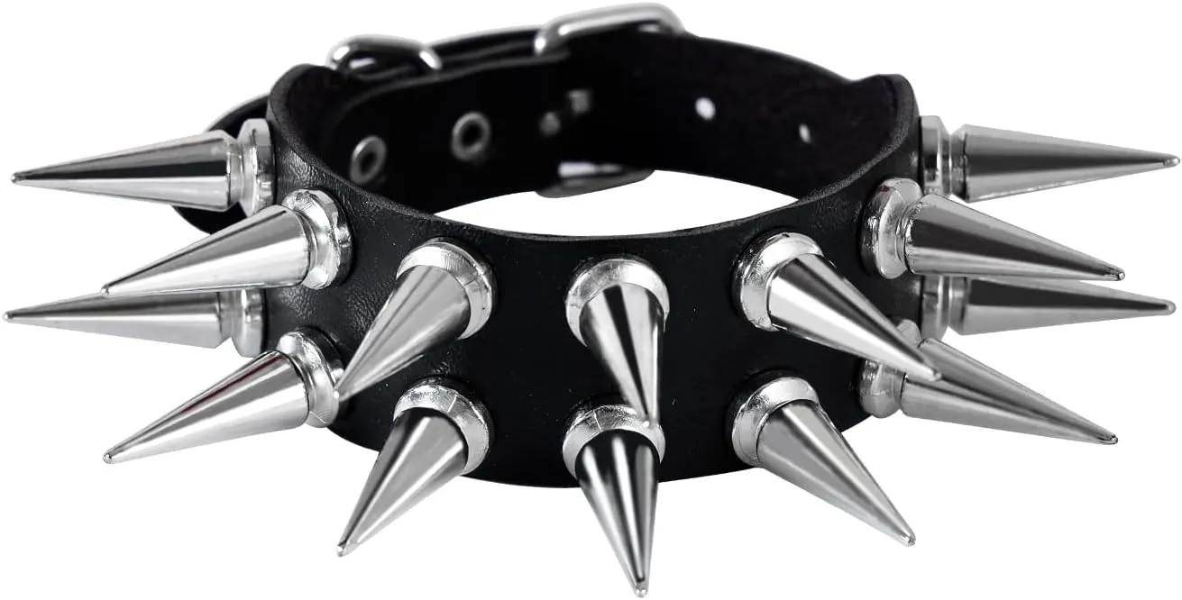 Manfnee Leather Studded Spike Bracelet Choker Punk Gothic Metal Rivet Cuff Bangle Black Wristband