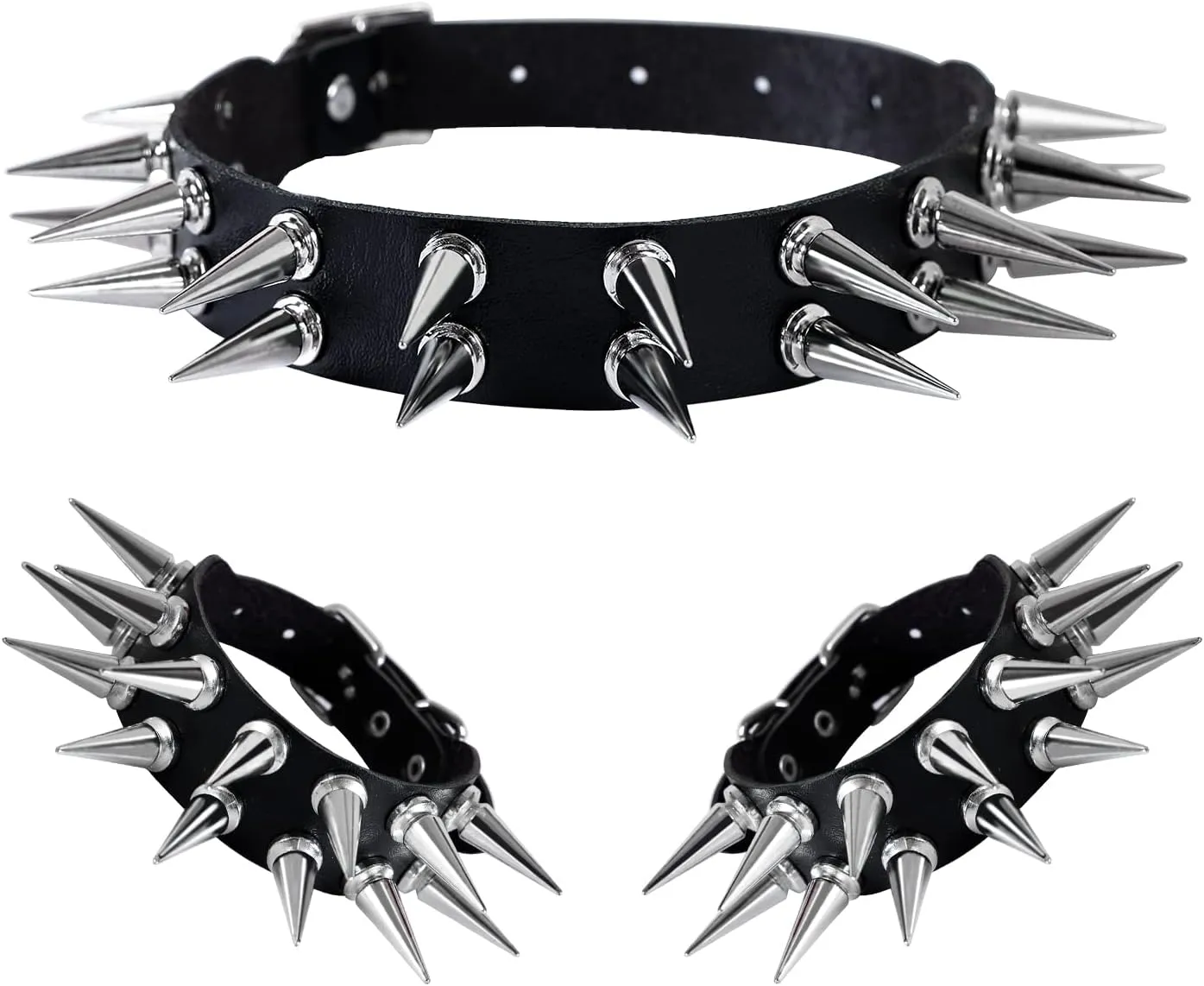Manfnee Leather Studded Spike Bracelet Choker Punk Gothic Metal Rivet Cuff Bangle Black Wristband