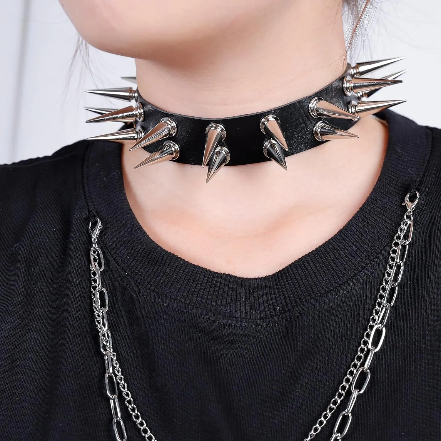 Manfnee Leather Studded Spike Bracelet Choker Punk Gothic Metal Rivet Cuff Bangle Black Wristband
