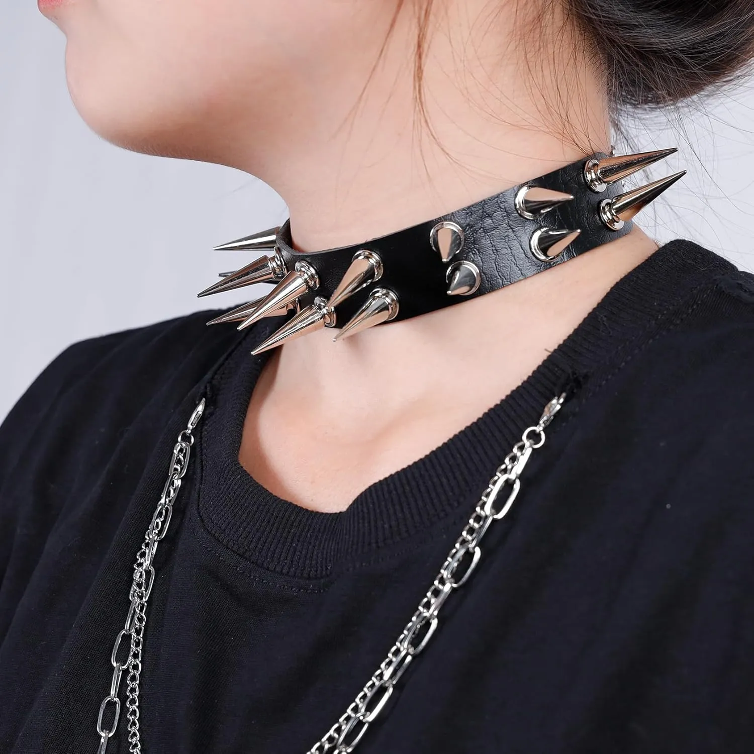 Manfnee Leather Studded Spike Bracelet Choker Punk Gothic Metal Rivet Cuff Bangle Black Wristband