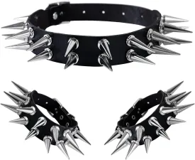 Manfnee Leather Studded Spike Bracelet Choker Punk Gothic Metal Rivet Cuff Bangle Black Wristband