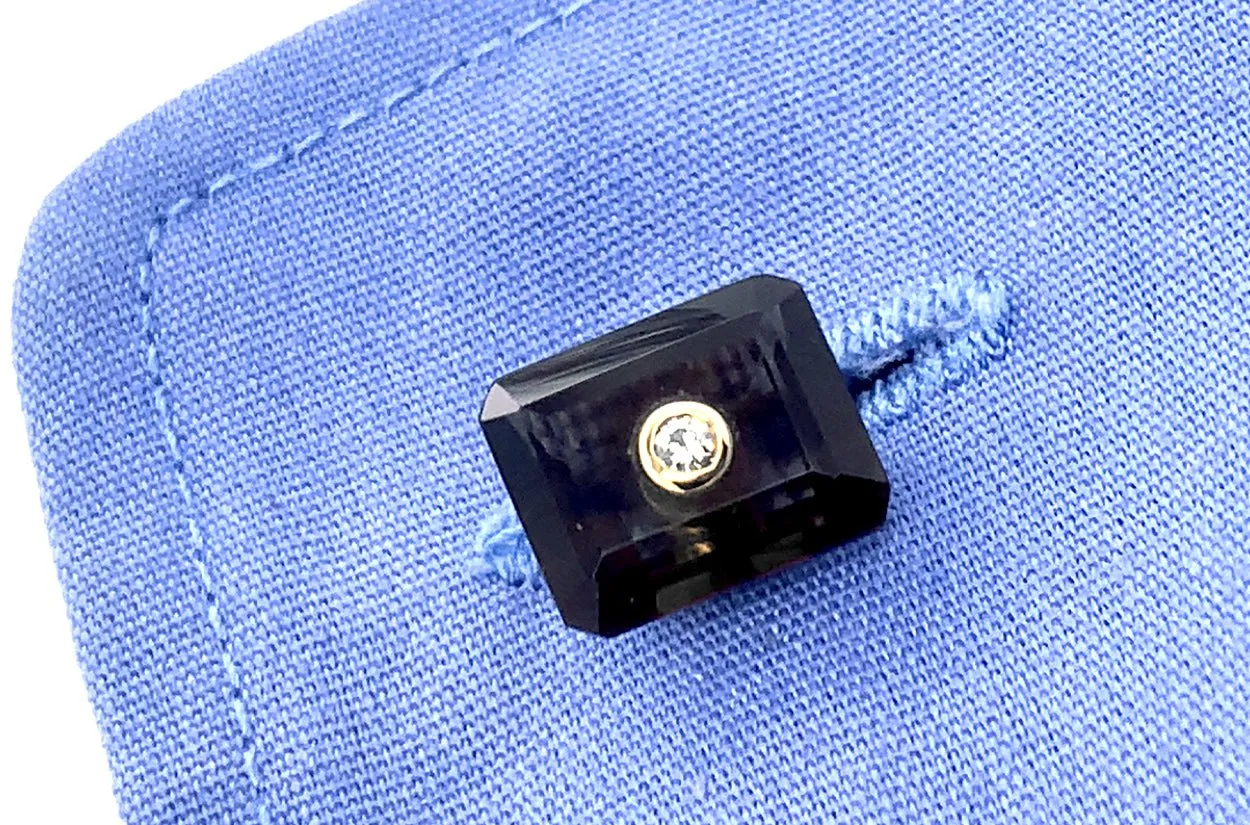 Men's 18kt Gold Rectangular Smoky Topaz & Round Diamonds Cufflinks