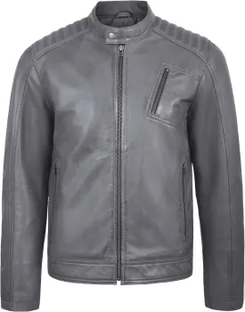 Men's Genuine Lambskin Leather Motorcycle Jacket  Vintage Cafe Racer Style Slim Fit Biker Coat