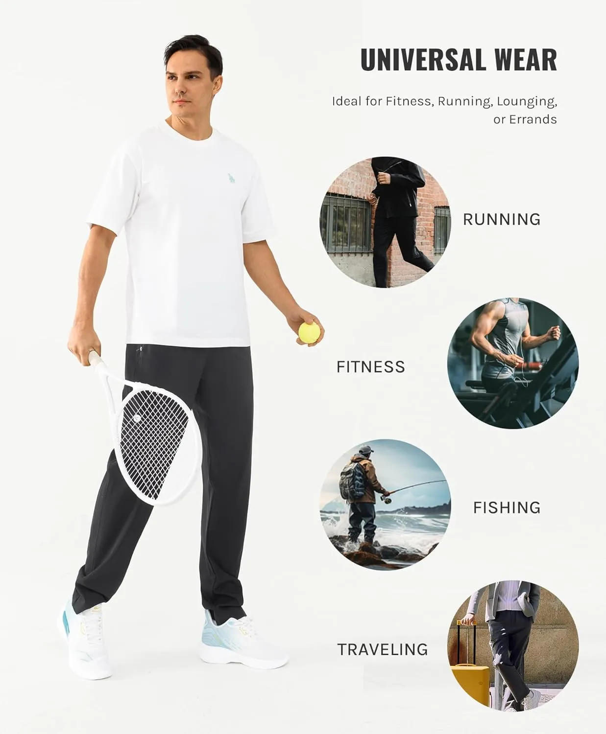 Mens Lightweight Joggers Stretch Tapered Joggers with Zipper Pockets Athletic Pants for Workout, Jogging, Running