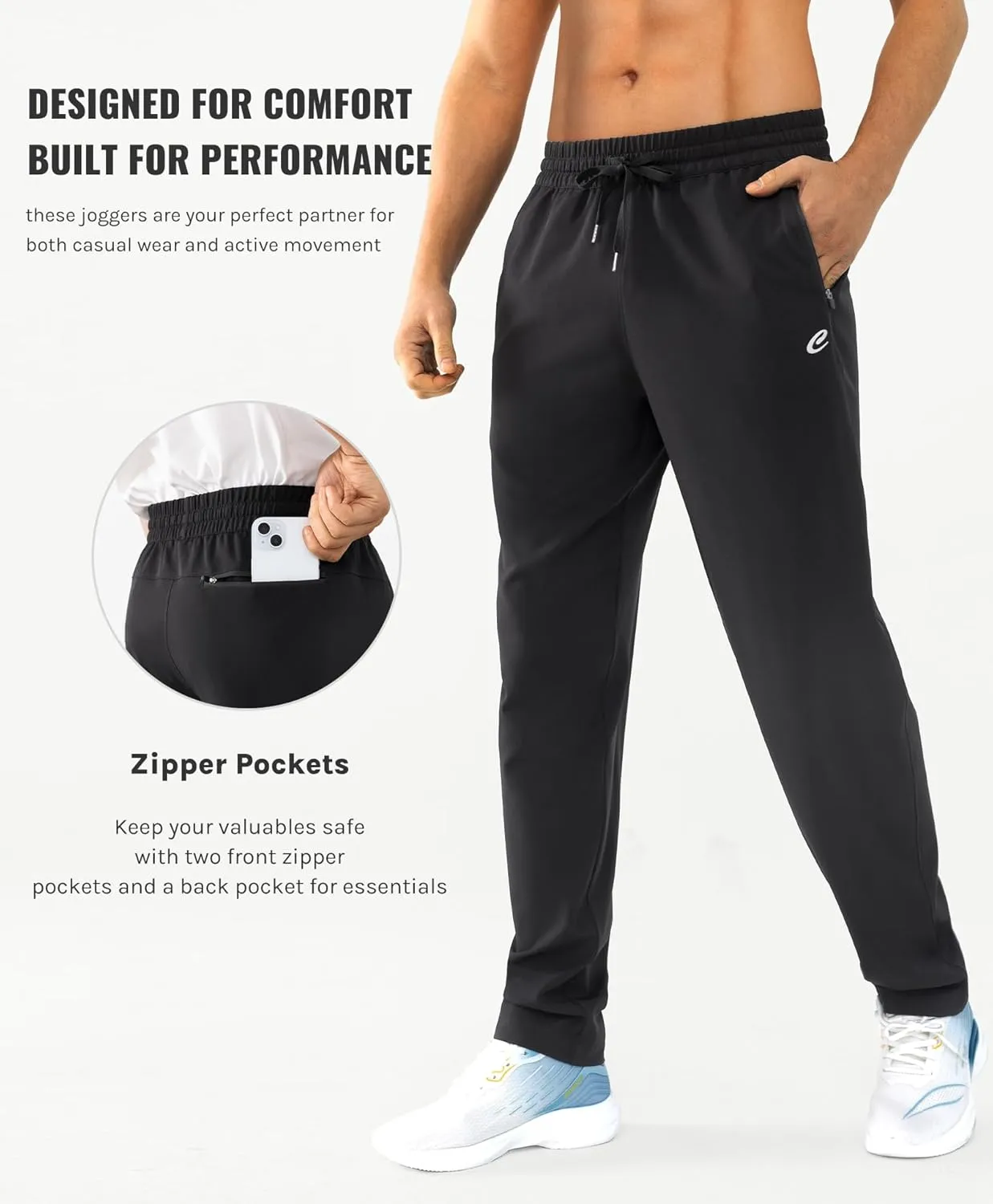 Mens Lightweight Joggers Stretch Tapered Joggers with Zipper Pockets Athletic Pants for Workout, Jogging, Running