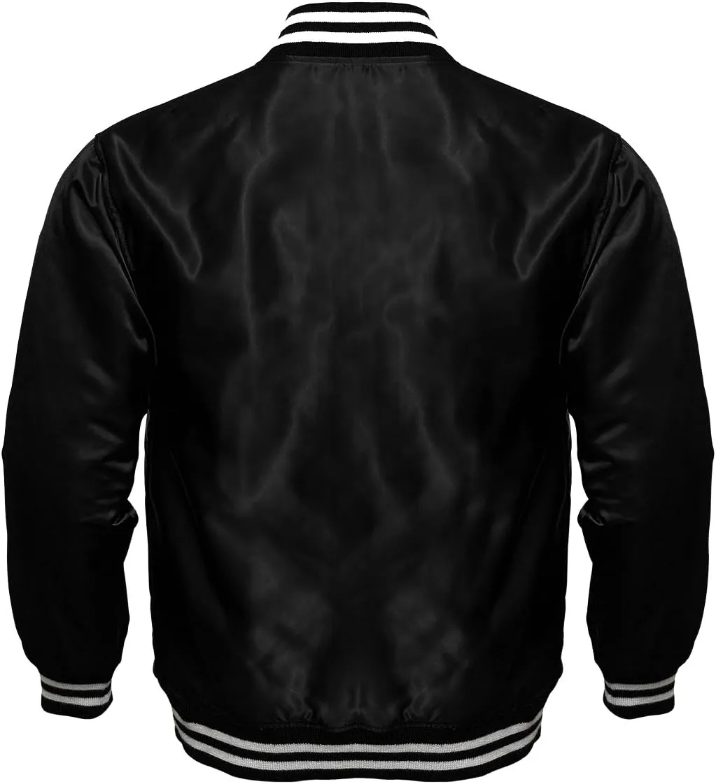 Mens Varsity Jacket Satin Polyester Retro Zip Casual Jackets