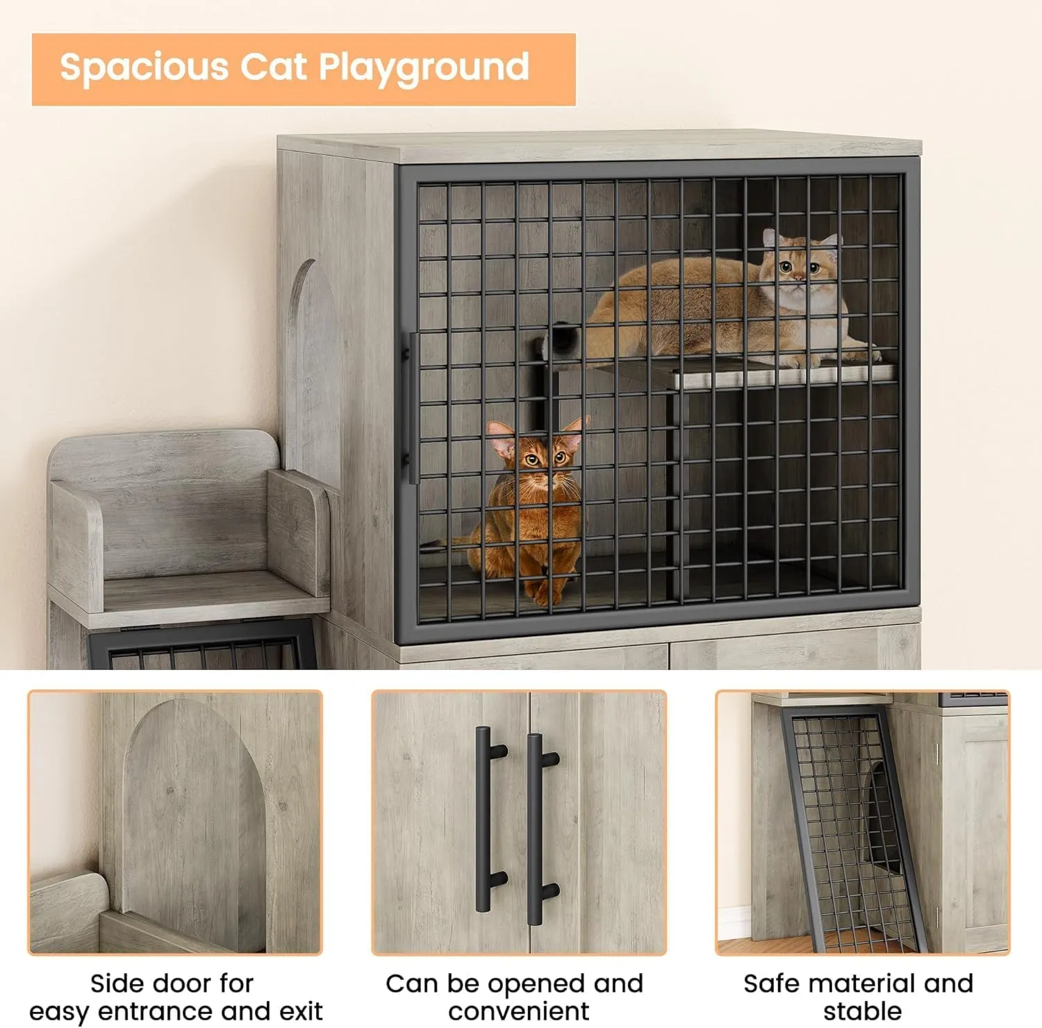 Modern 2-Tier Cat Litter Box Enclosure  33.5" L x 17.9" W x 41.9" H  Hidden Litter Box Furniture with Two Floors, Fits 22 x 17 Litter Box & Cat Bed(Dark Gray)