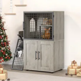 Modern 2-Tier Cat Litter Box Enclosure  33.5" L x 17.9" W x 41.9" H  Hidden Litter Box Furniture with Two Floors, Fits 22 x 17 Litter Box & Cat Bed(Dark Gray)