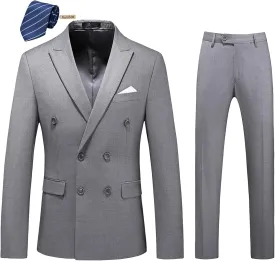 MOGU Mens 2 Piece Double Breasted Suit Slim Fit Tuxedo Blazer and Pants for Wedding Prom Homecoming