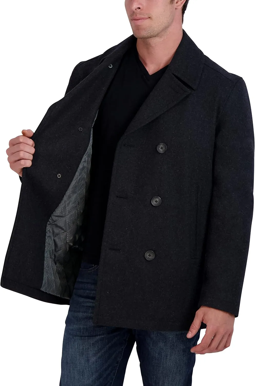 Nautica Men's Peacoat Wool Blend Double Breasted Winter Trench Coat