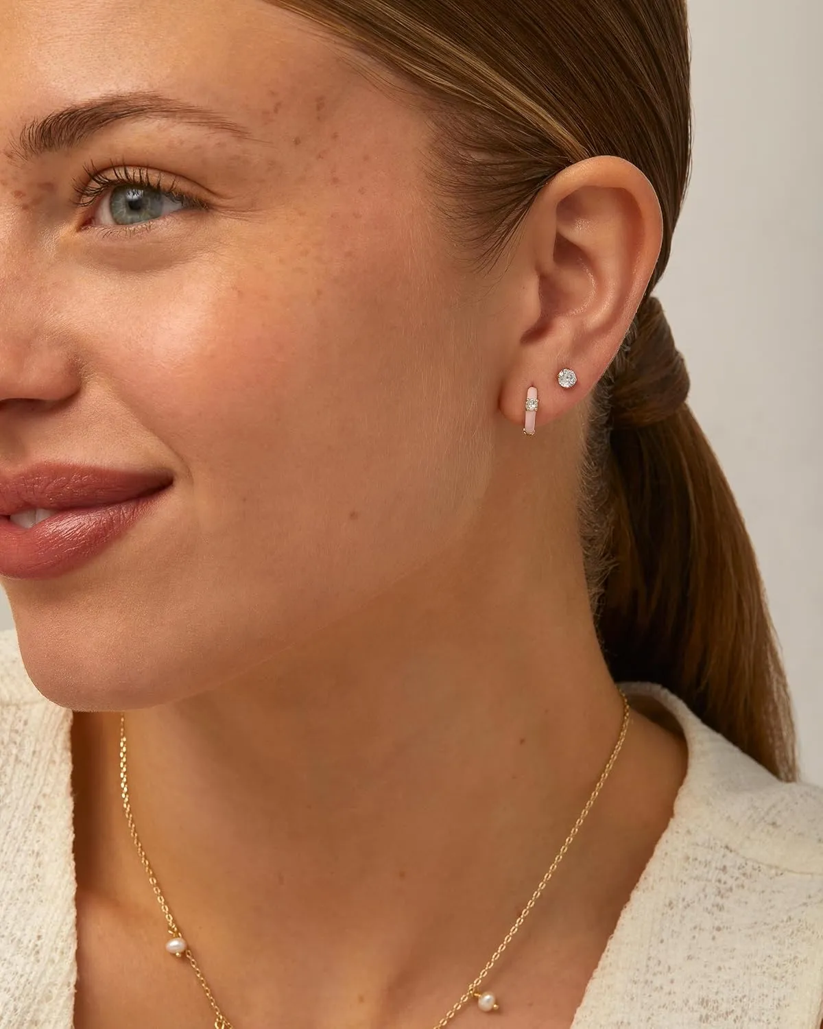 PAVOI 14K Gold Plated Sterling Silver Post Earrings for Women - Colored Enamel Cubic Zirconia Huggie Hoop Earrings - Blue Pink Purple White Jewelry