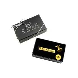 Personalized Tie Clip & Cufflinks Gift Set for Men  Engraved Monogram, Date, Handwriting, Crest, Logo  Custom Father's Day Gift for Dad  Gold, Silver, Black  Father in Law  Father of the Bride