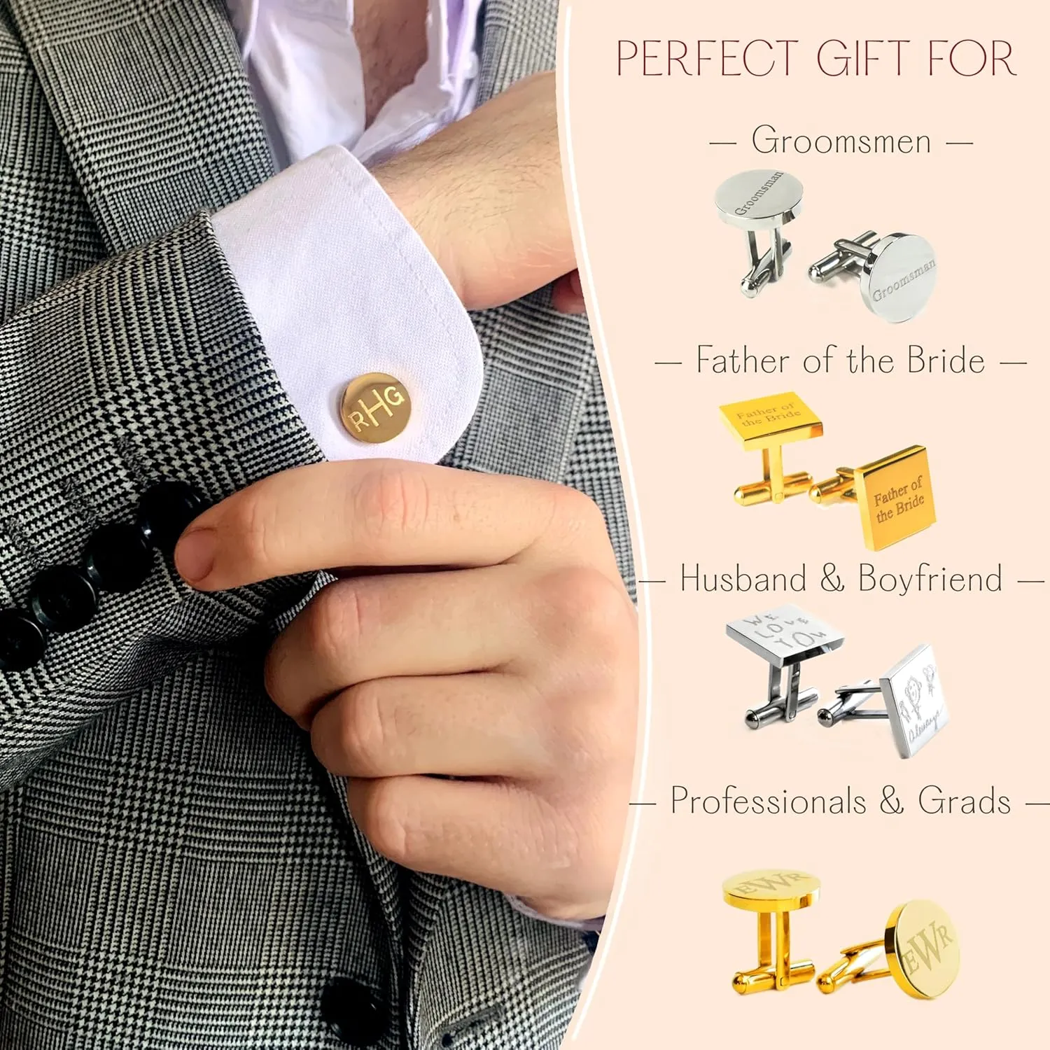 Personalized Tie Clip & Cufflinks Gift Set for Men  Engraved Monogram, Date, Handwriting, Crest, Logo  Custom Father's Day Gift for Dad  Gold, Silver, Black  Father in Law  Father of the Bride