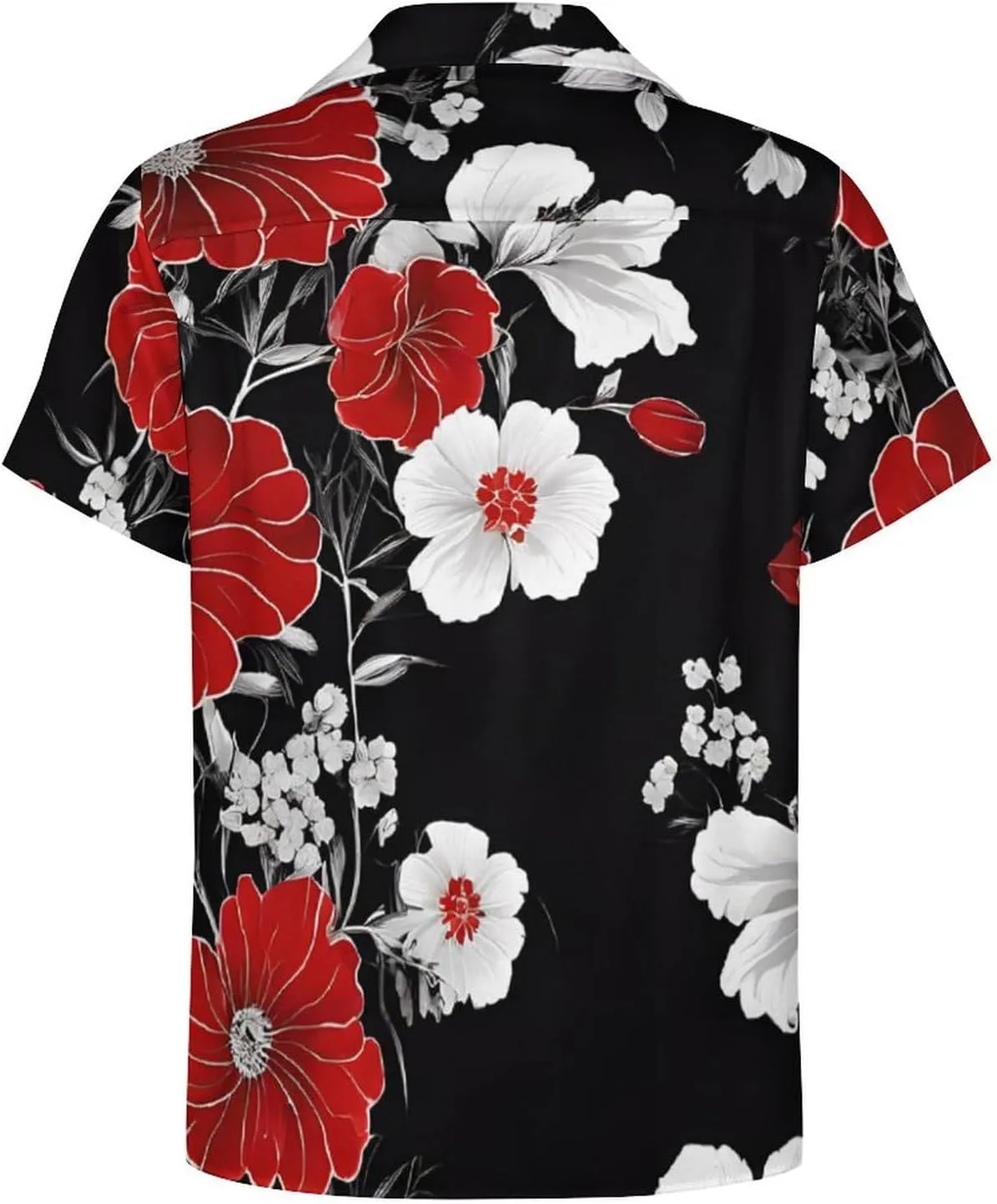 Red Flower and White Daisy Print Cuban Collar Shirt Classic Design for Comfort and Style
