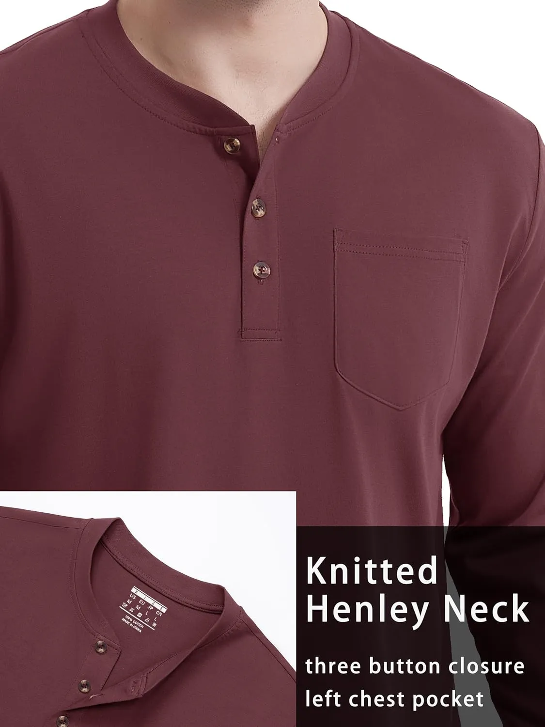 TACVASEN Men's Cotton Henley Shirts Long Slevee 3-Button with Pocket Moisture Wicking Casual Shirts