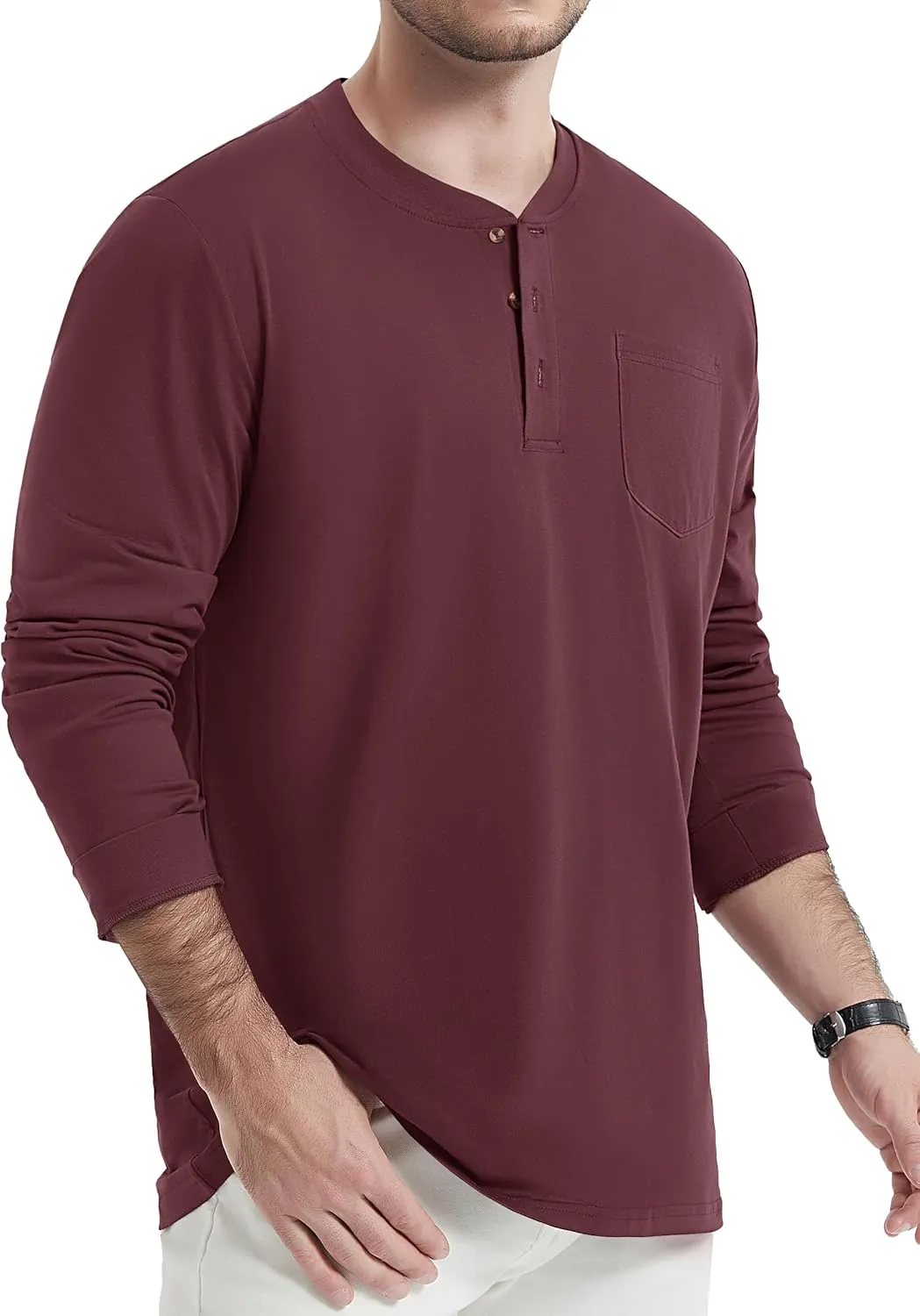TACVASEN Men's Cotton Henley Shirts Long Slevee 3-Button with Pocket Moisture Wicking Casual Shirts