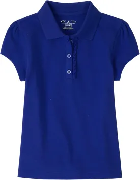 The Children's Place girls Uniform Ruffle Pique Polo Shirt, Renew Blue, L 10 12 US