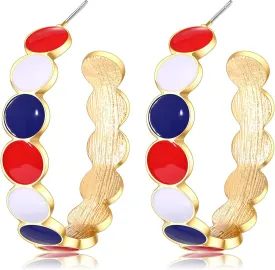 Trendy 4th of July Hoop Earrings for Women,Circle Disc Earrings Red White Blue Hoops Earrings Independence Day Jewelry