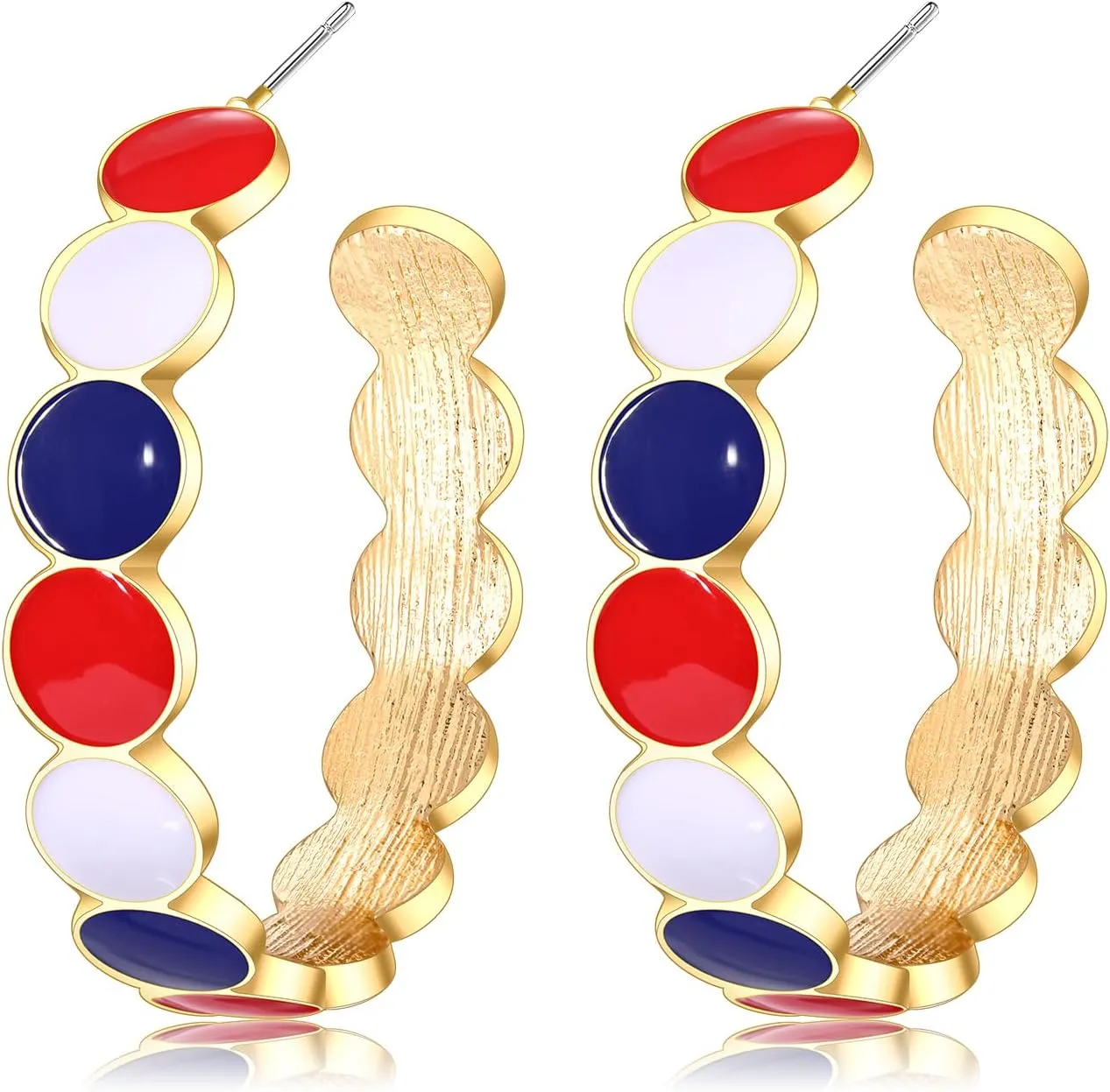 Trendy 4th of July Hoop Earrings for Women,Circle Disc Earrings Red White Blue Hoops Earrings Independence Day Jewelry