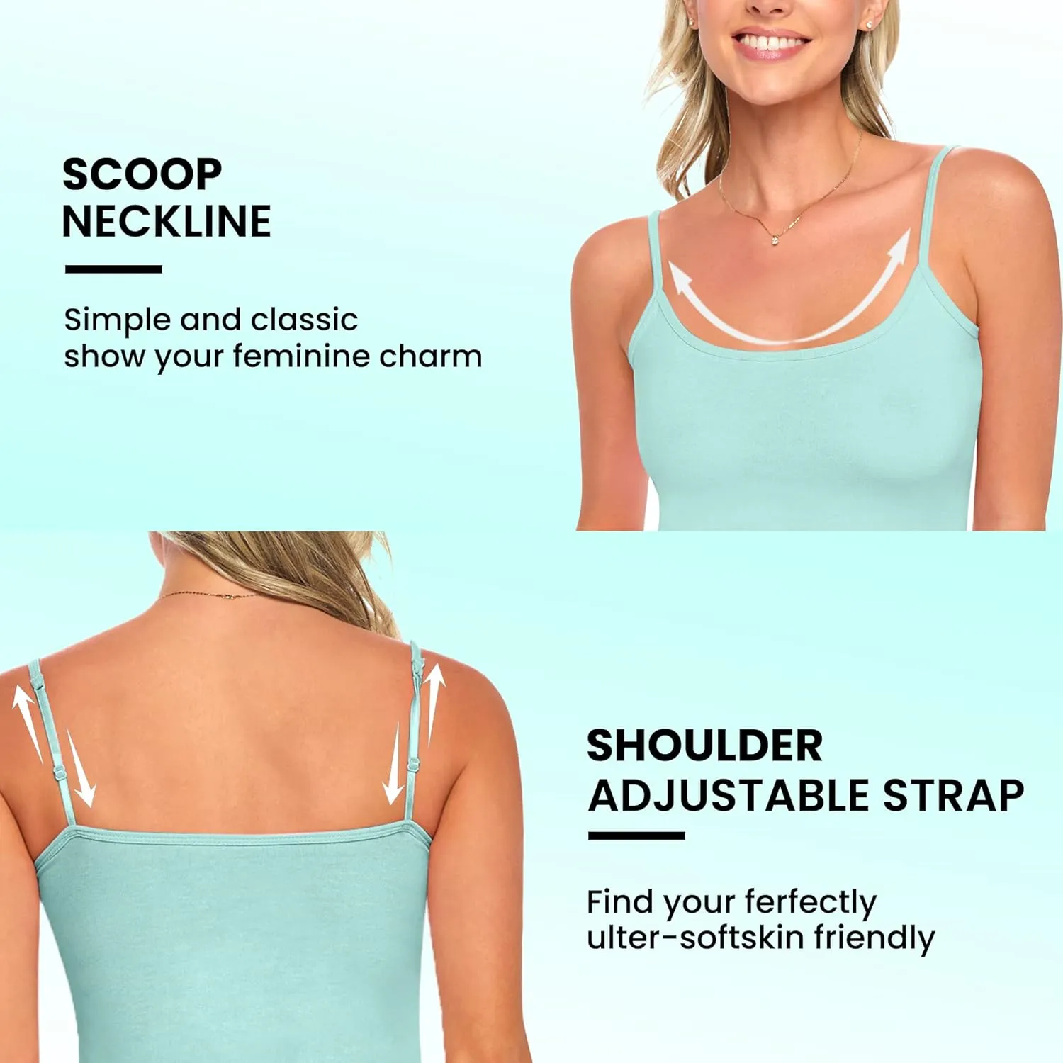 Women's Soft and Breathable Cotton Stretch Camisole with Adjustable Strap Tank Top