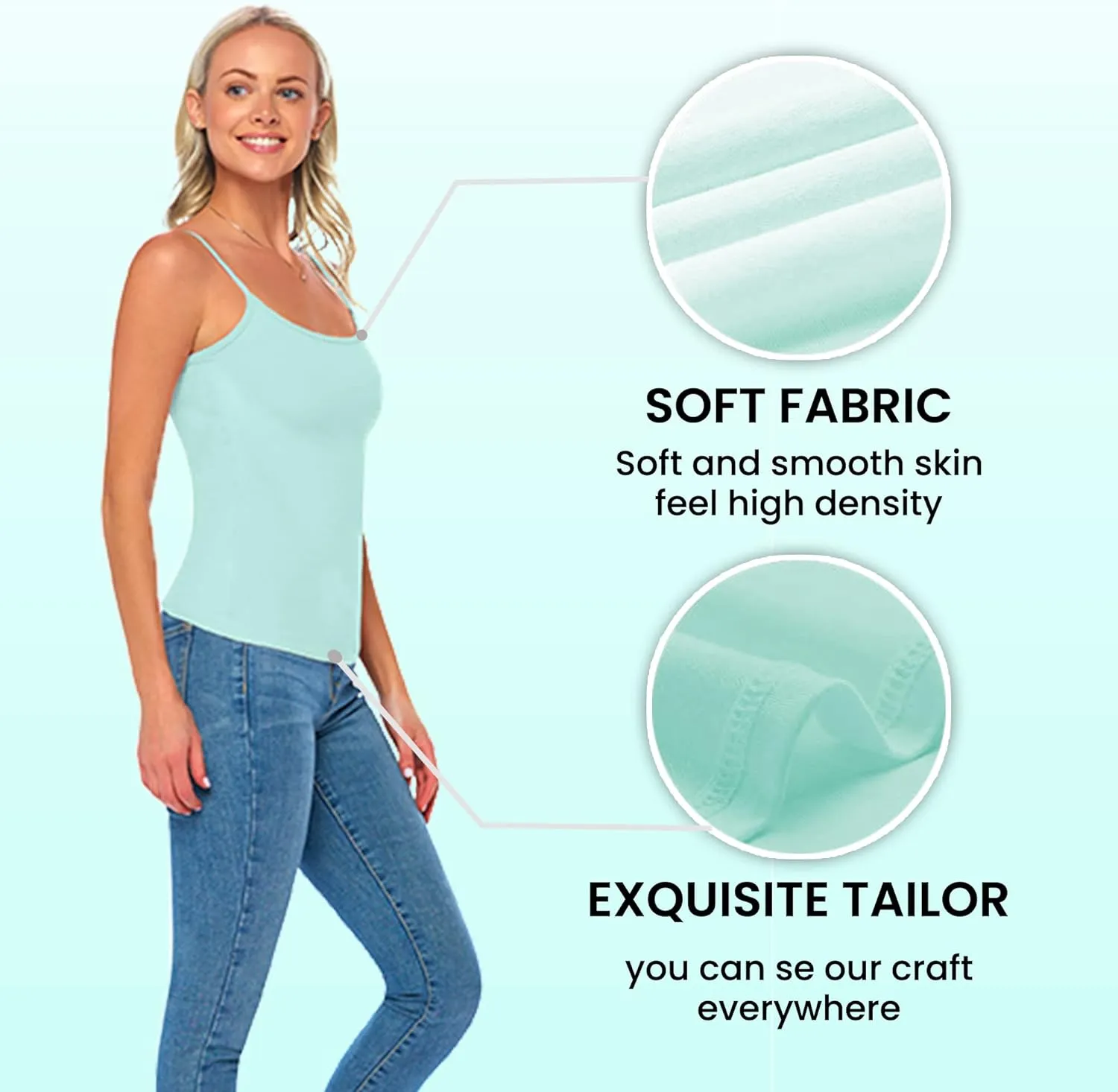 Women's Soft and Breathable Cotton Stretch Camisole with Adjustable Strap Tank Top