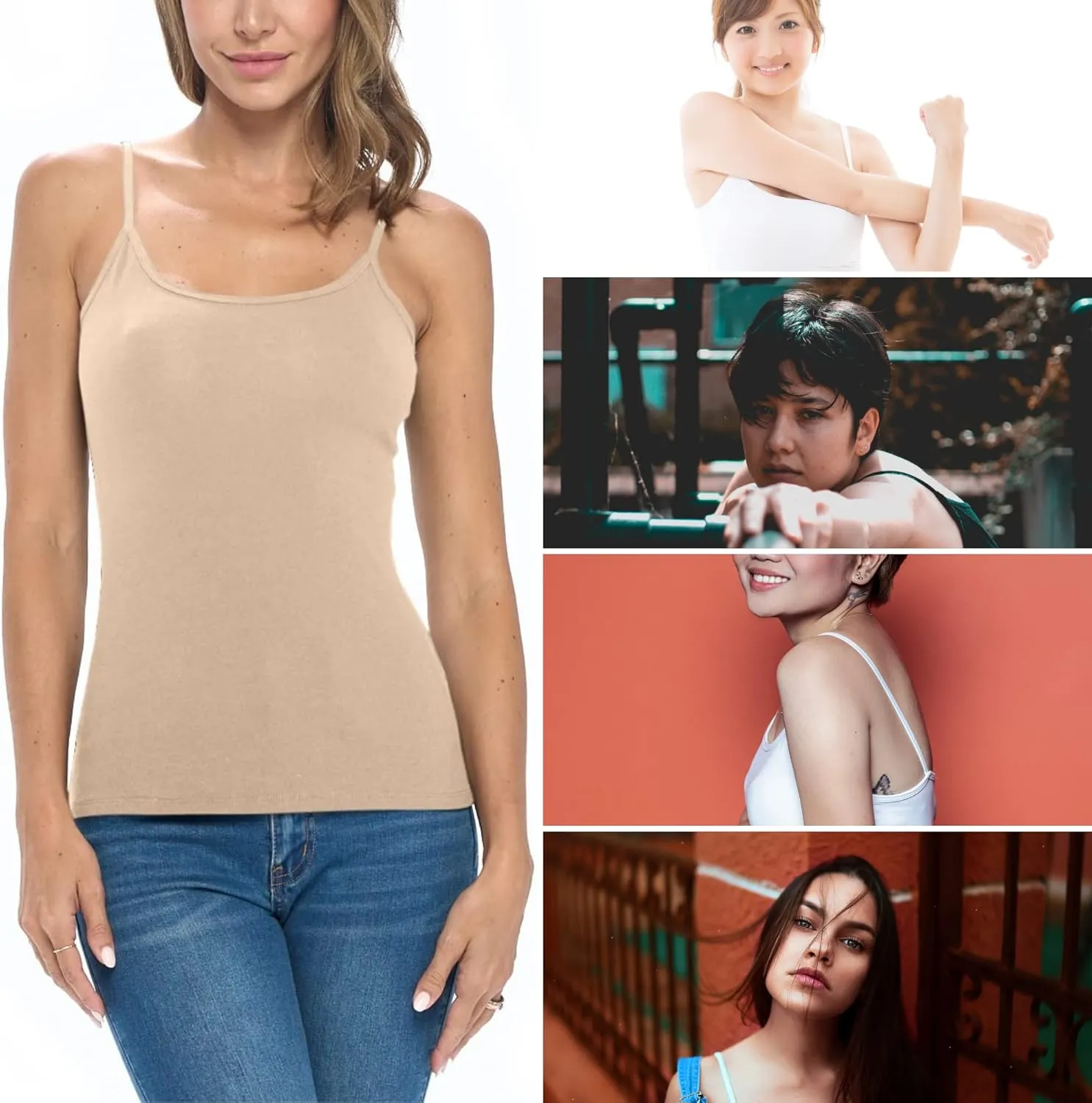 Women's Soft and Breathable Cotton Stretch Camisole with Adjustable Strap Tank Top
