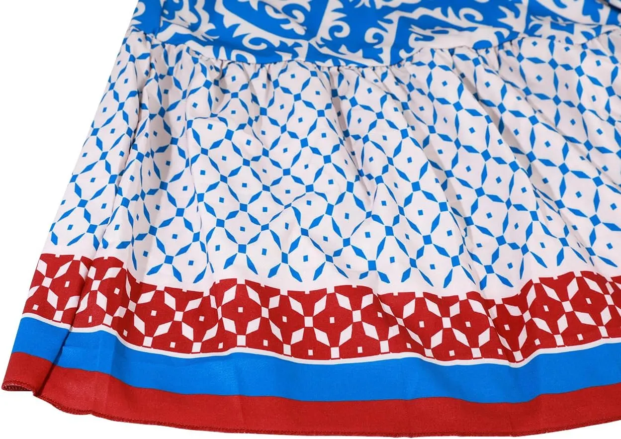 yoeasy Women's Printed Pleated Hem Long Skirt Elastic High Waist Flowy Swing A Line Long Skirt